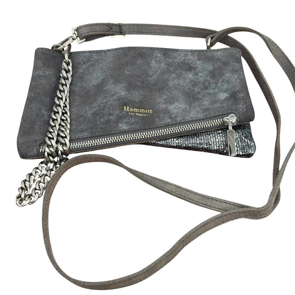 Hammitt Crossbody Bag Womens Pewter Gunmetal Metallic Reversible Clutch Bag